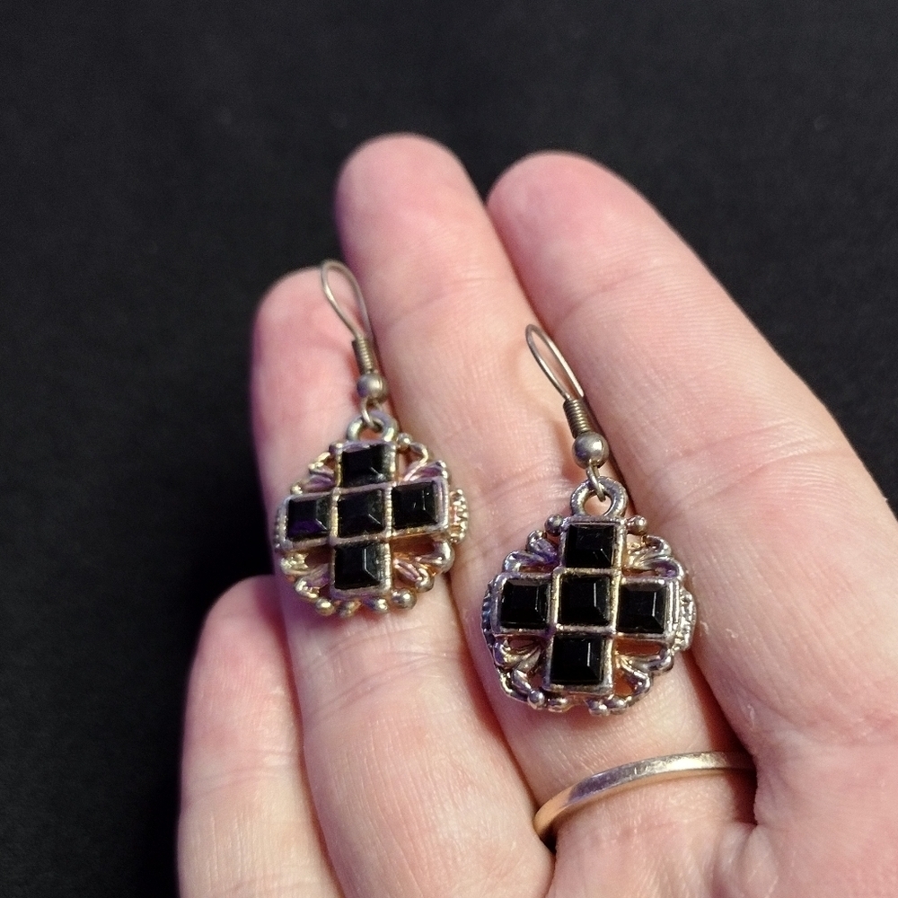 Goth Black and Silver Earrings - Picture 3 of 9